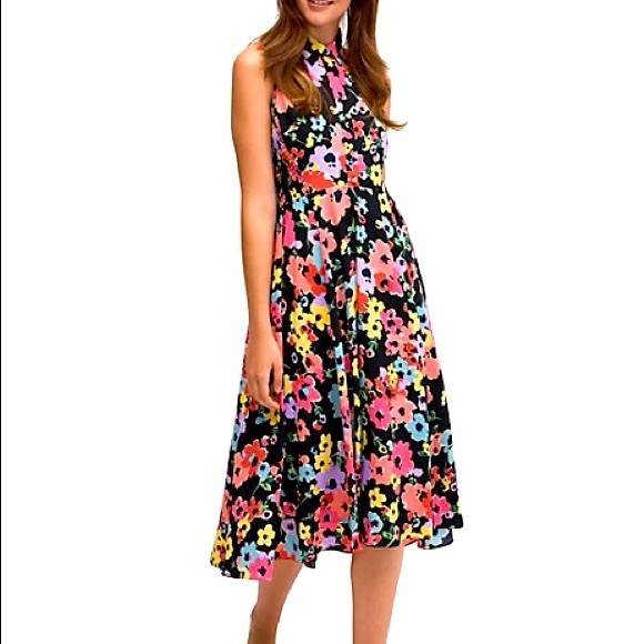 Kate Spade Floral Print Bouquet Multicolor Midi Dress Collar Button Down Sz 6 - Picture 1 of 14